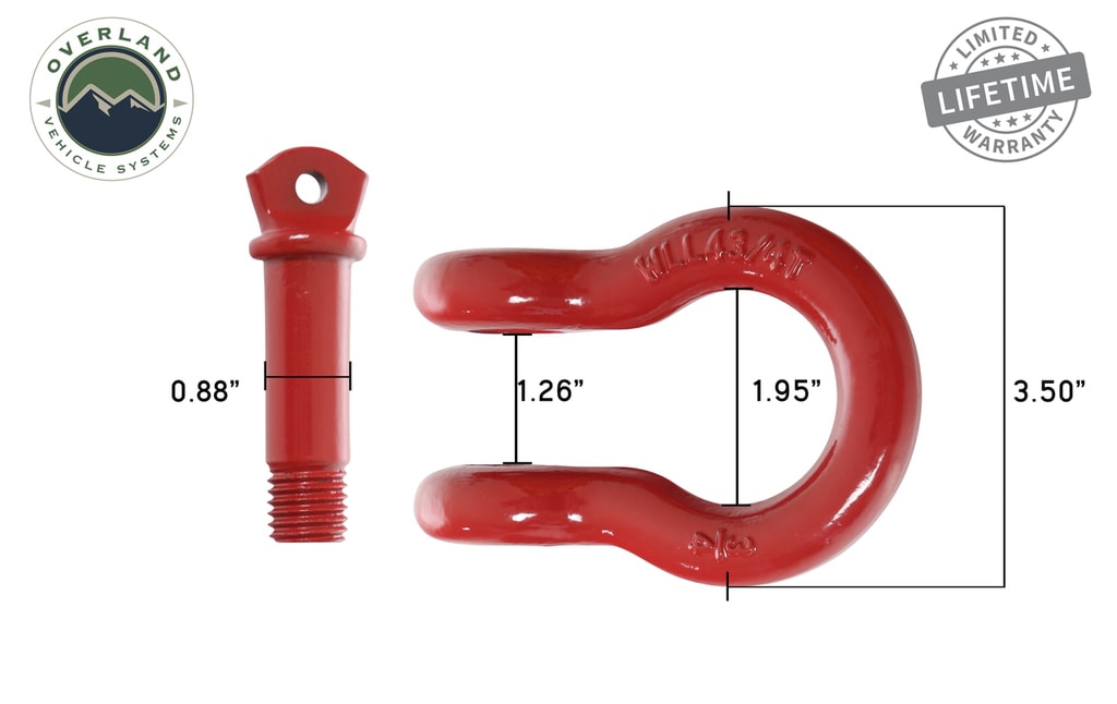 Overland Vehicle Systems Recovery Shackle 3/4" 4.75 Ton Red