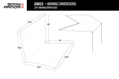 BODY ARMOR 4X4 SKY RIDGE 270 AWNING DRIVER SIDE WITH MOUNTING BRACKETS