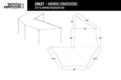 BODY ARMOR 4X4 SKY RIDGE 270XL AWNING PASSENGER SIDE WITH MOUNTING BRACKETS