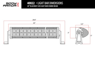 BODY ARMOR 4X4 20" BLACKOUT LED LIGHT BAR COMBO BEAM WITH WIRE HARNESS