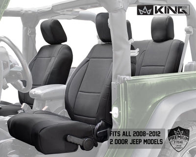 King 4WD Premium Neoprene Seat Covers, Black/Black Jeep Wrangler JK 2 Door 2008 - 2012