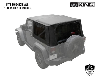 King 4WD Premium Replacement Soft Top, Black Diamond With Tinted Windows, Jeep Wrangler JK 2 Door 2010-2018