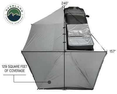 Overland Vehicle Systems Nomadic Awning 270 Dark Gray Cover With Black Transit Cover Driver Side & Brackets