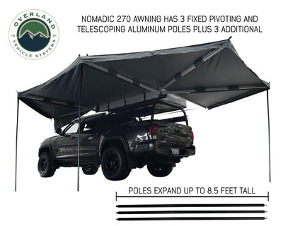 Overland Vehicle Systems Nomadic Awning 270 Dark Gray Cover With Black Transit Cover Driver Side & Brackets