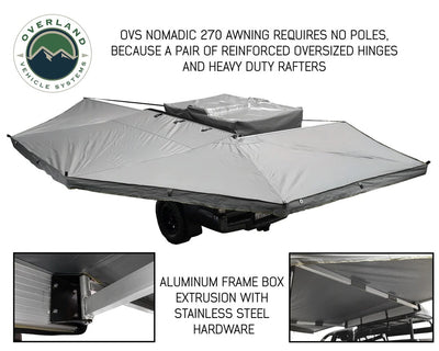 Overland Vehicle Systems Nomadic Awning 270 Dark Gray Cover With Black Transit Cover Driver Side & Brackets