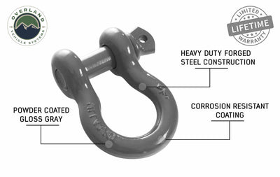 Overland Vehicle Systems Recovery Shackle 3/4" 4.75 Ton Gray