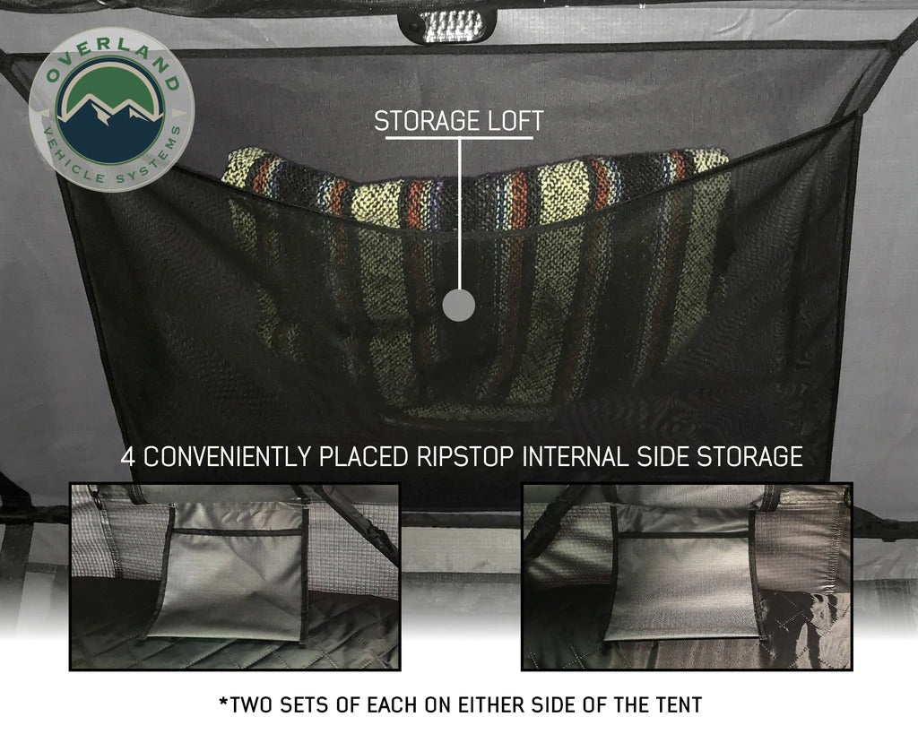 Overland Vehicle Systems Nomadic 3 Extended Roof Top Tent - Dark Gray Base With Green Rain Fly & Black Cover