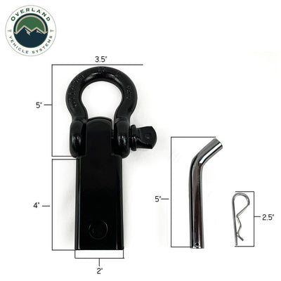 Overland Vehicle Systems Receiver Mount Recovery Shackle 3/4" 4.75 Ton with Dual Hole Black Universal