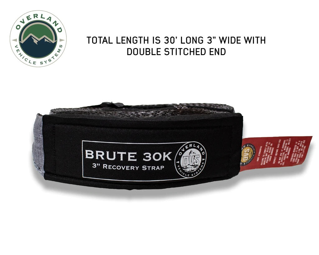 Overland Vehicle Systems Tow Strap 30,000 lb. 3" x 30' Gray with Black Ends & Storage Bag