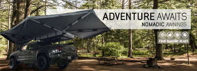 Overland Vehicle Systems Nomadic Awning 270 Dark Gray Cover With Black Transit Cover Passenger Side & Brackets