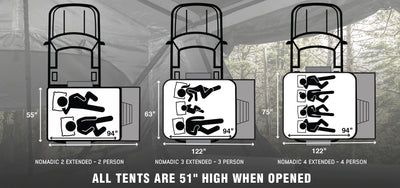 Overland Vehicle Systems Nomadic 4 Extended Roof Top Tent - Dark Gray Base With Green Rain Fly & Black Cover, Black Aluminum Base, Black Ladder